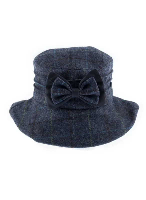 Women's Abraham Moon Tweed Check Bucket Hat with Bow sold by Dents Gloves