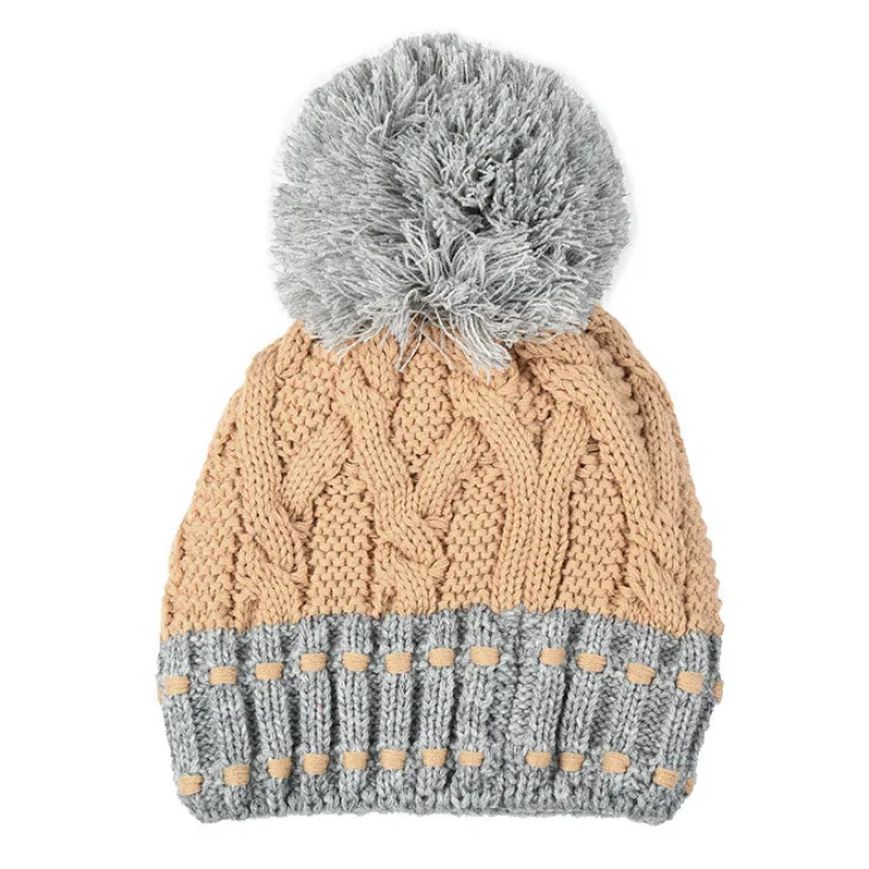Women's Cable Knit Bobble Hat with Colour Contrast Details and Large Yarn Pom Pom sold by Dents Gloves