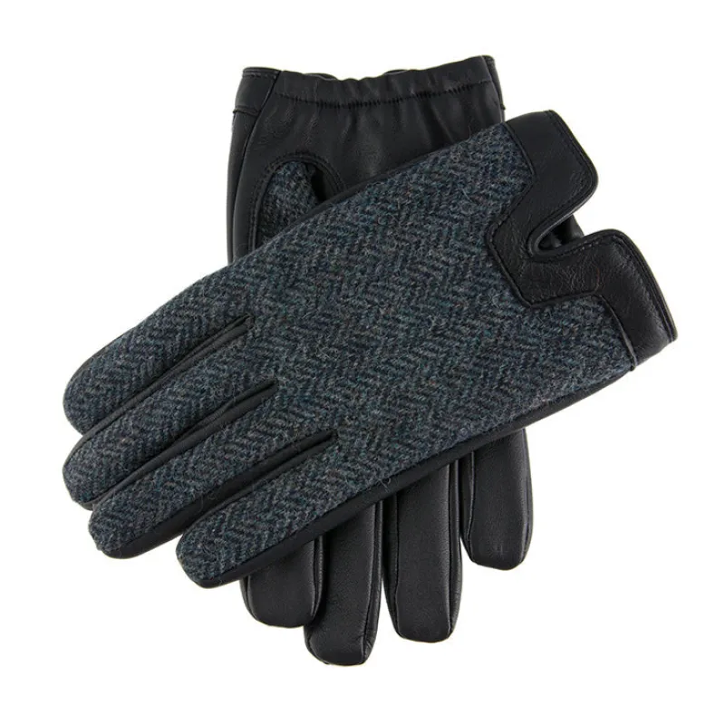 Men's Heritage Cashmere-Lined Abraham Moon Herringbone Tweed and Leather Gloves sold by Dents Gloves