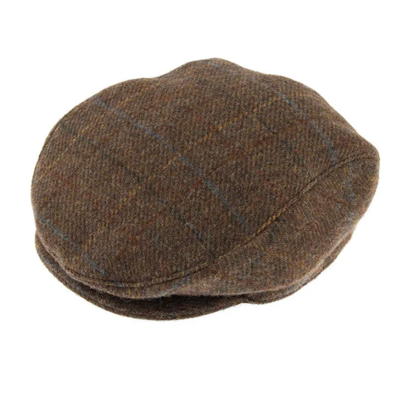 Men's Abraham Moon Check Tweed Flat Cap made by Dents Gloves