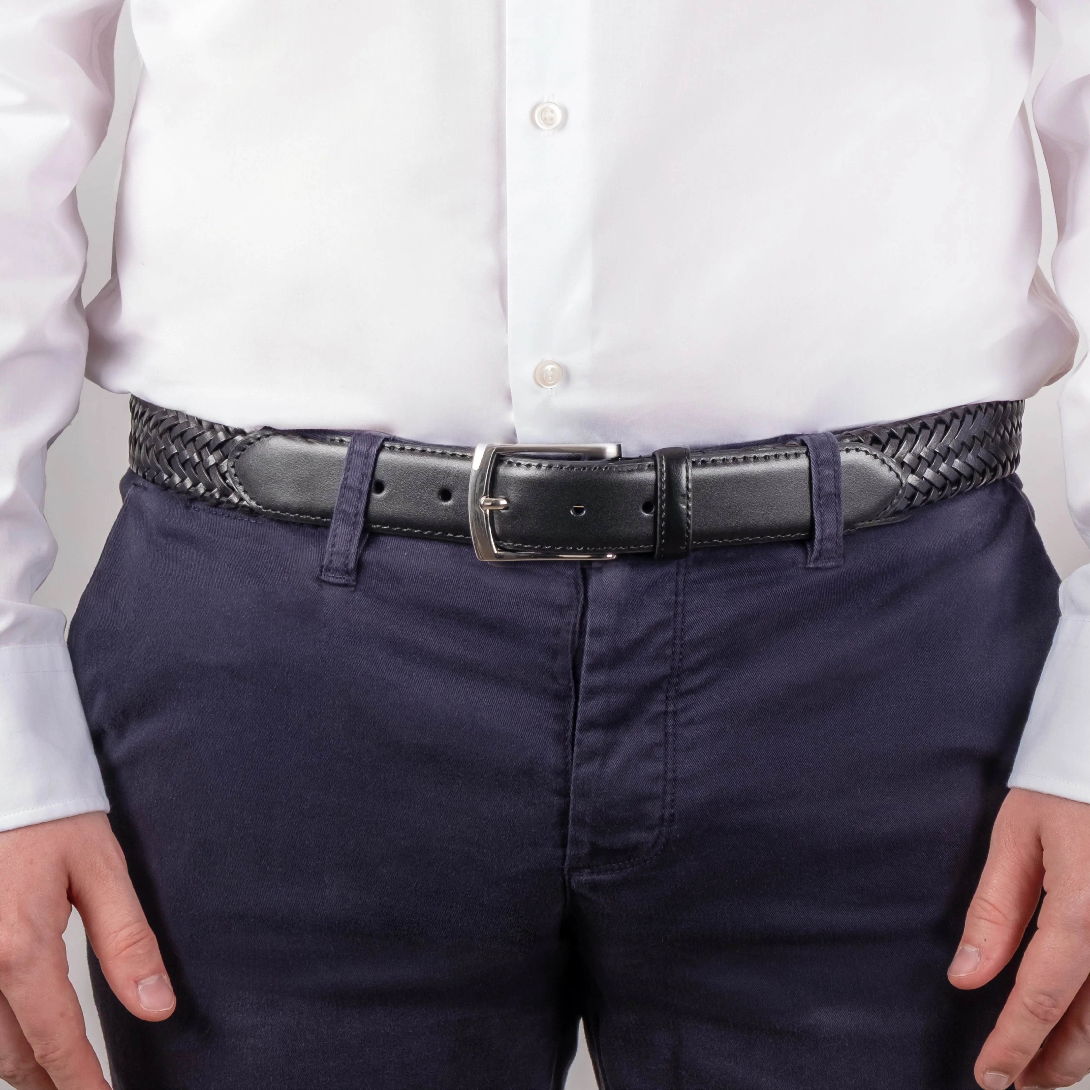 Men's Woven Leather Belt with Satin Nickel Buckle sold by Dents Gloves product image thumbnail 4