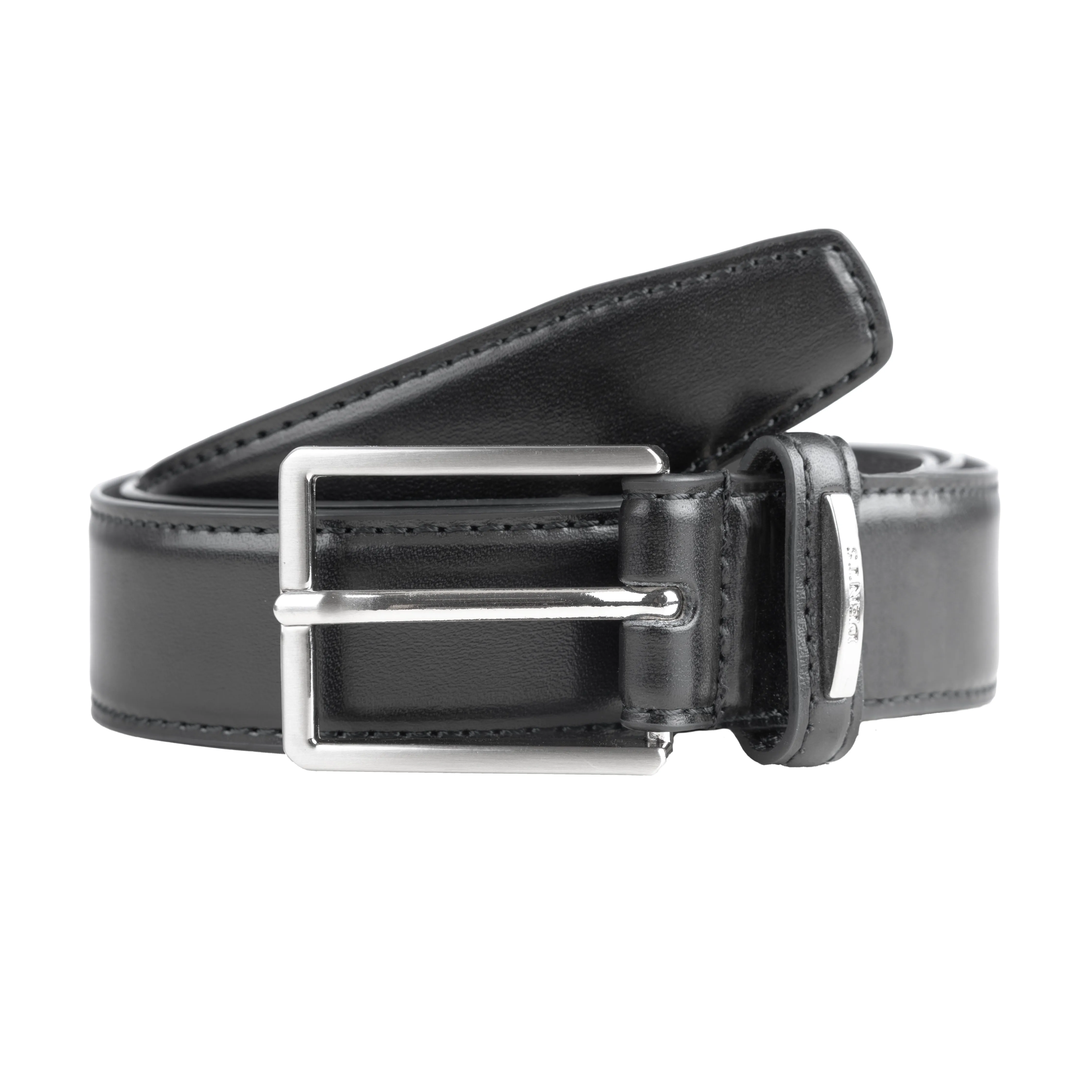 Men's Lined Leather Belt with Shiny Gunmetal Buckle sold by Dents Gloves