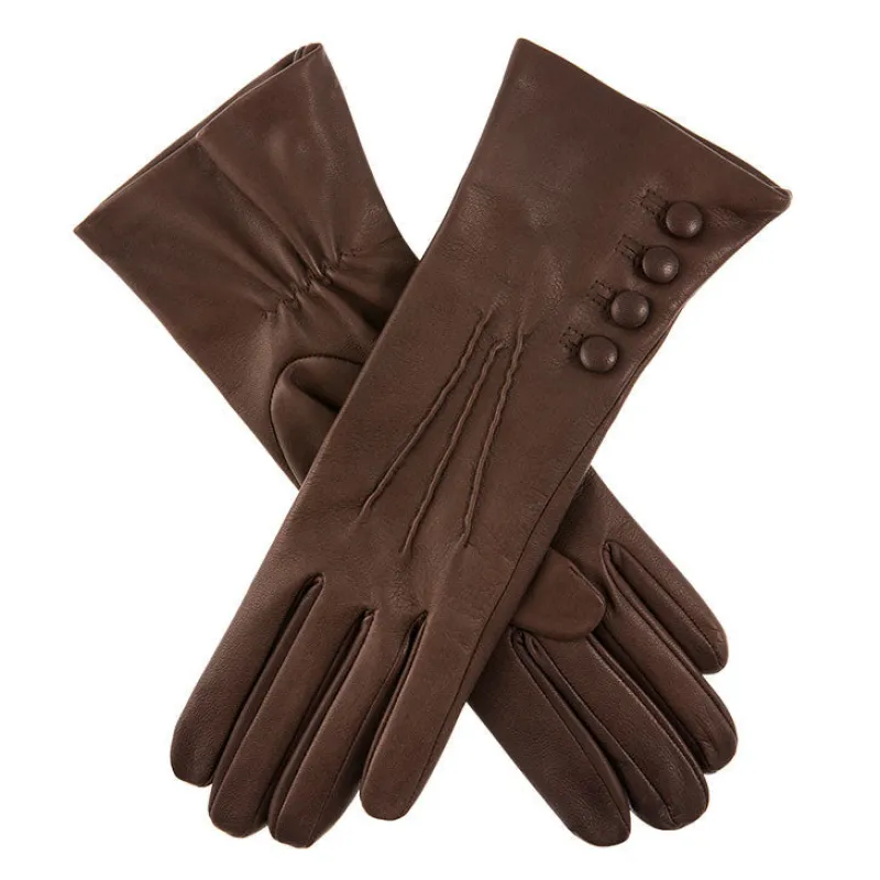 Women's Three-Point Silk-Lined Leather Gloves with Buttons sold by Dents Gloves