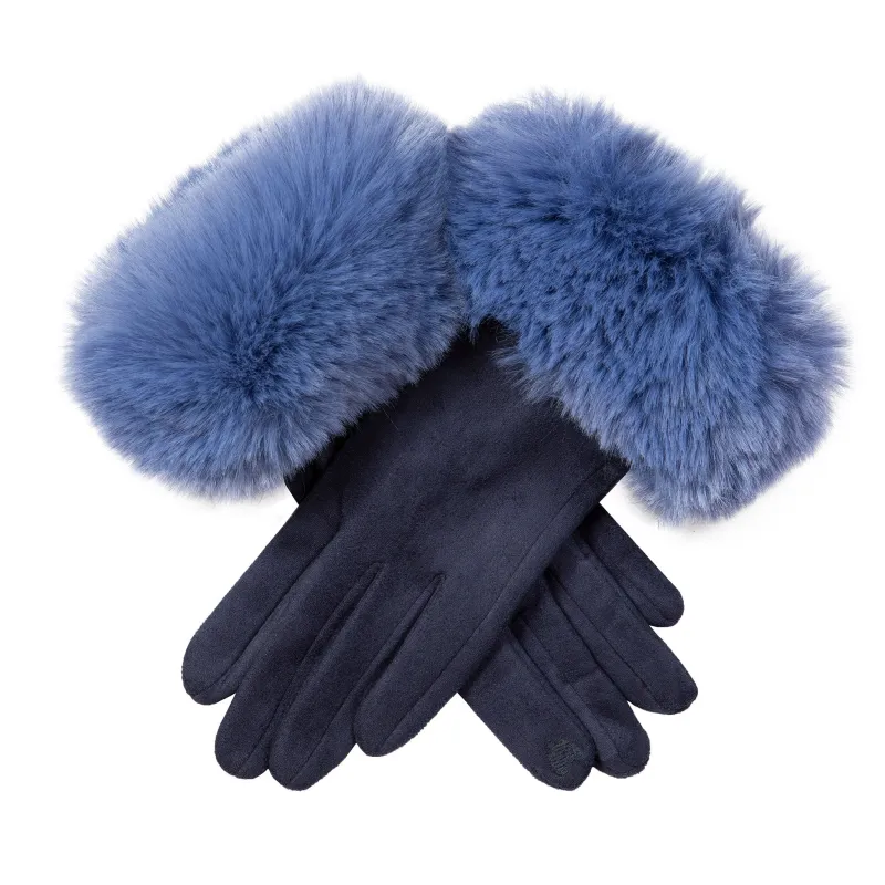 Women's Touchscreen Velour-Lined Faux Suede Gloves with Faux Fur Cuffs sold by Dents Gloves