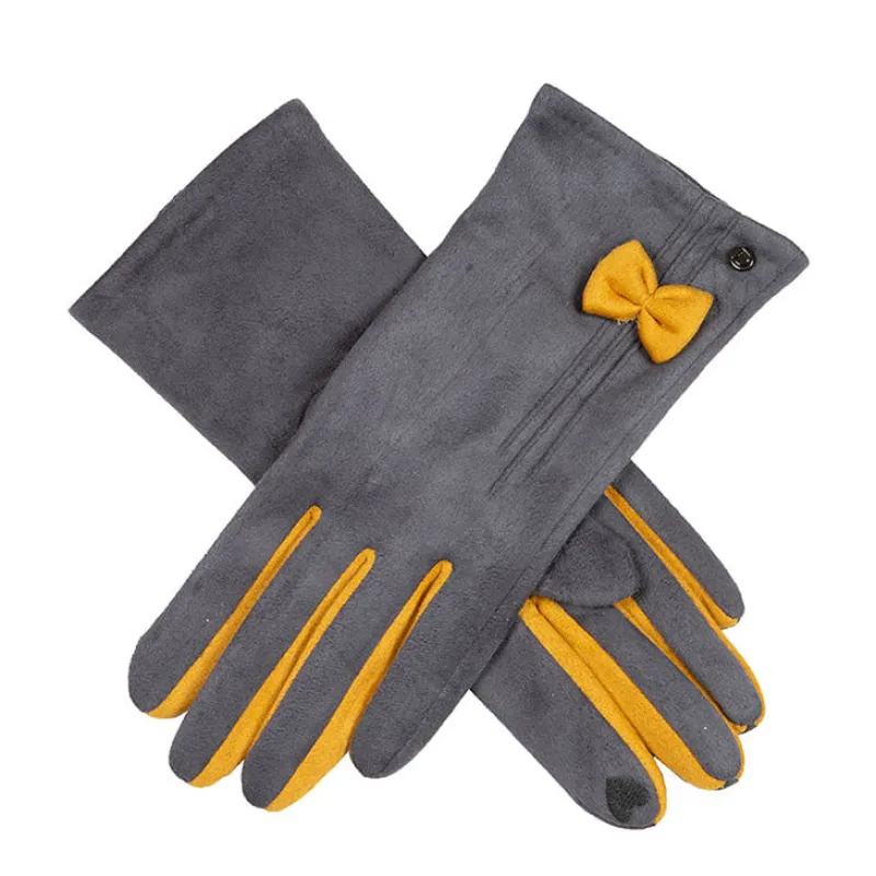 Women's Touchscreen Velour-Lined Faux Suede Gloves with Colour Contrast Details made by Dents Gloves