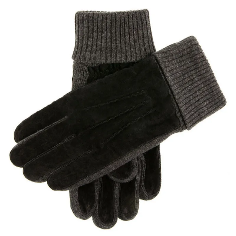 Men's Three-Point Fleece-Lined Suede Gloves with Knitted Cuffs sold by Dents Gloves