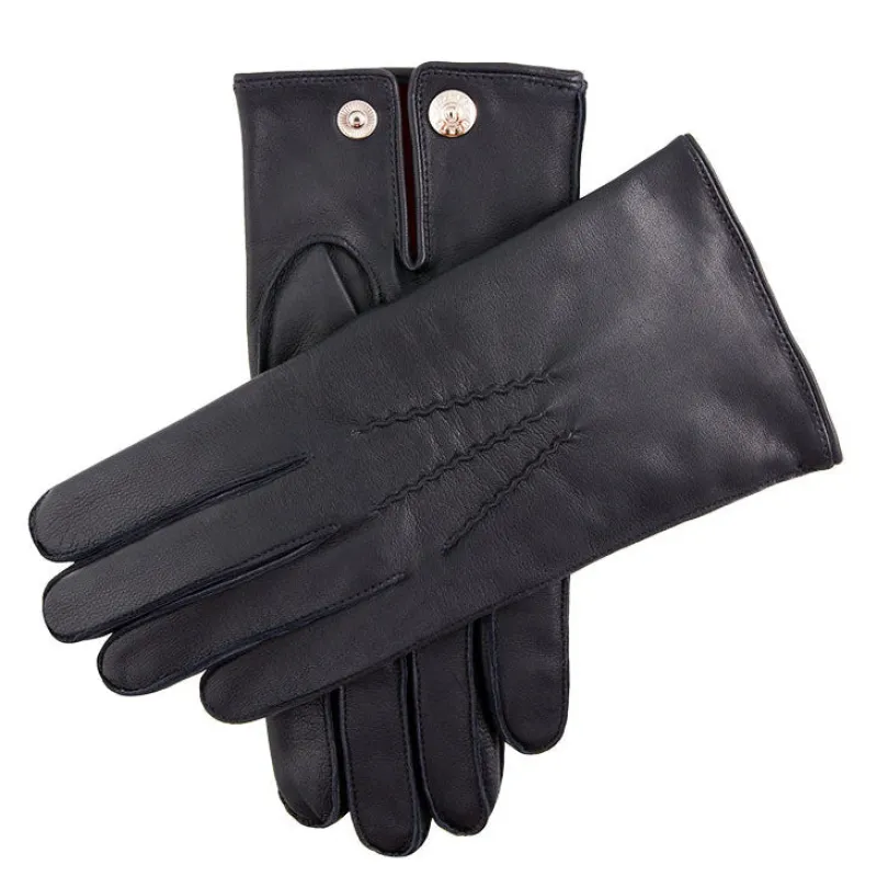 Men's Three-Point Red Cashmere-Lined Leather Gloves sold by Dents Gloves