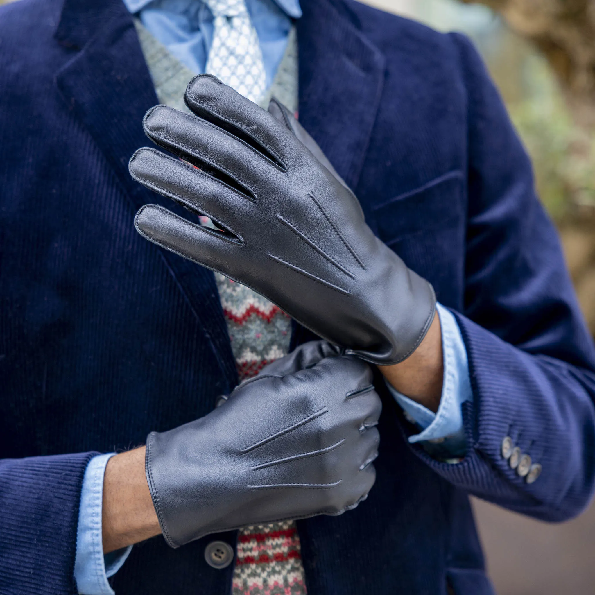 Men's Three-Point Wool-Lined Leather Officer's Gloves sold by Dents Gloves product image thumbnail 3