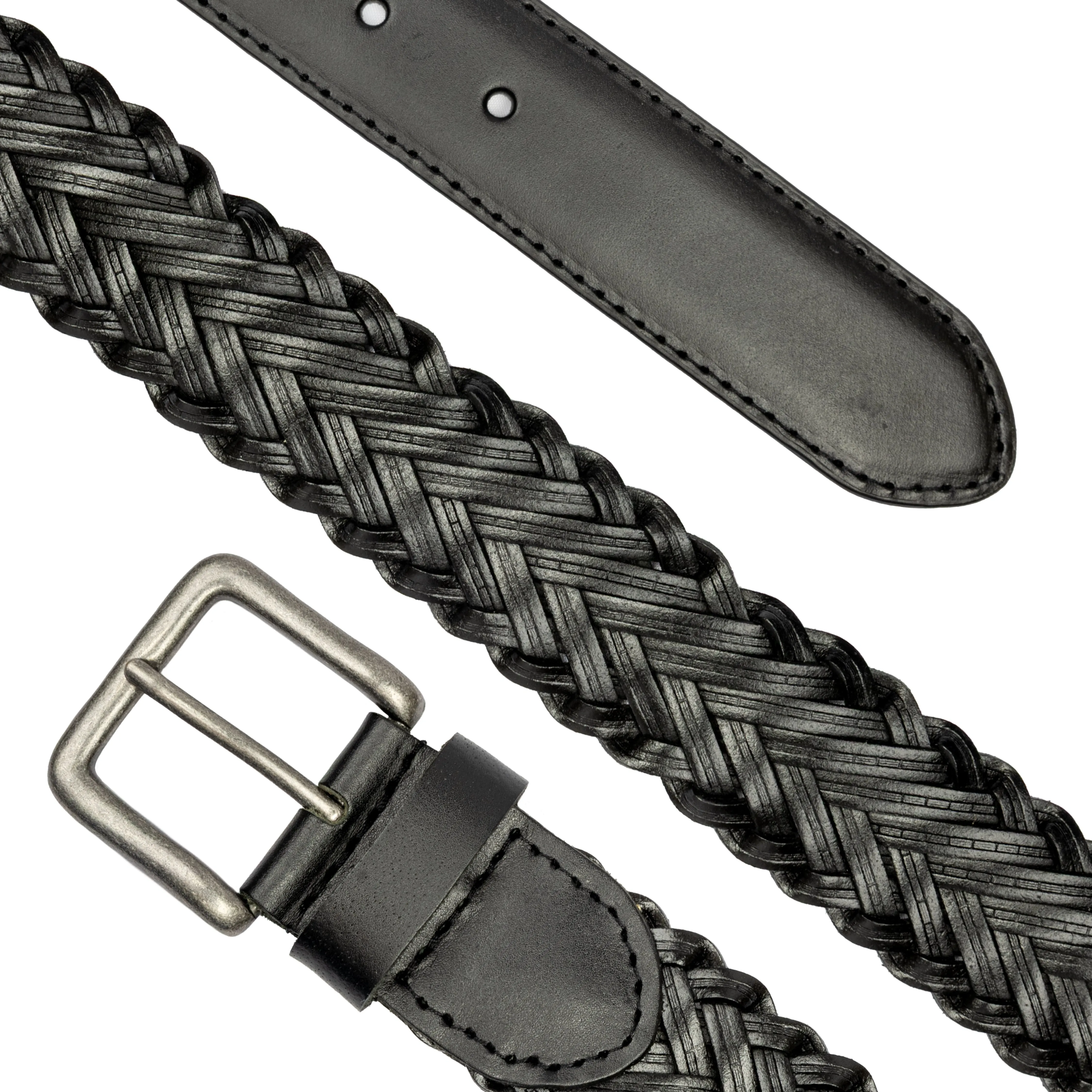 Men's Woven Leather Belt with Brushed Nickel Buckle sold by Dents Gloves product image thumbnail 2