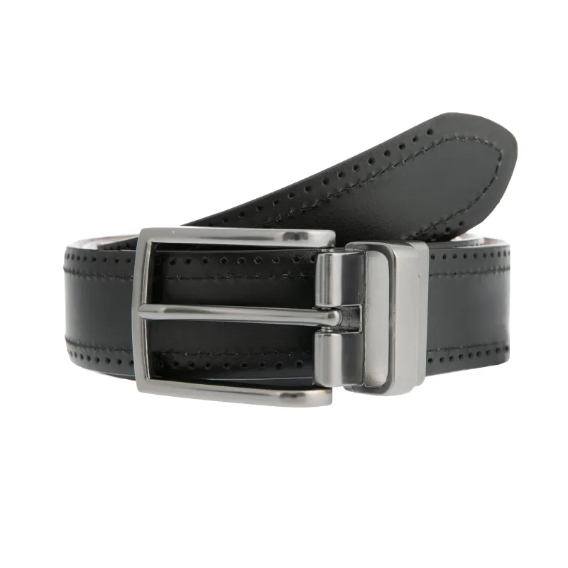 Men's Reversible Leather Belt with Gunmetal Buckle and Brogue Detail sold by Dents Gloves