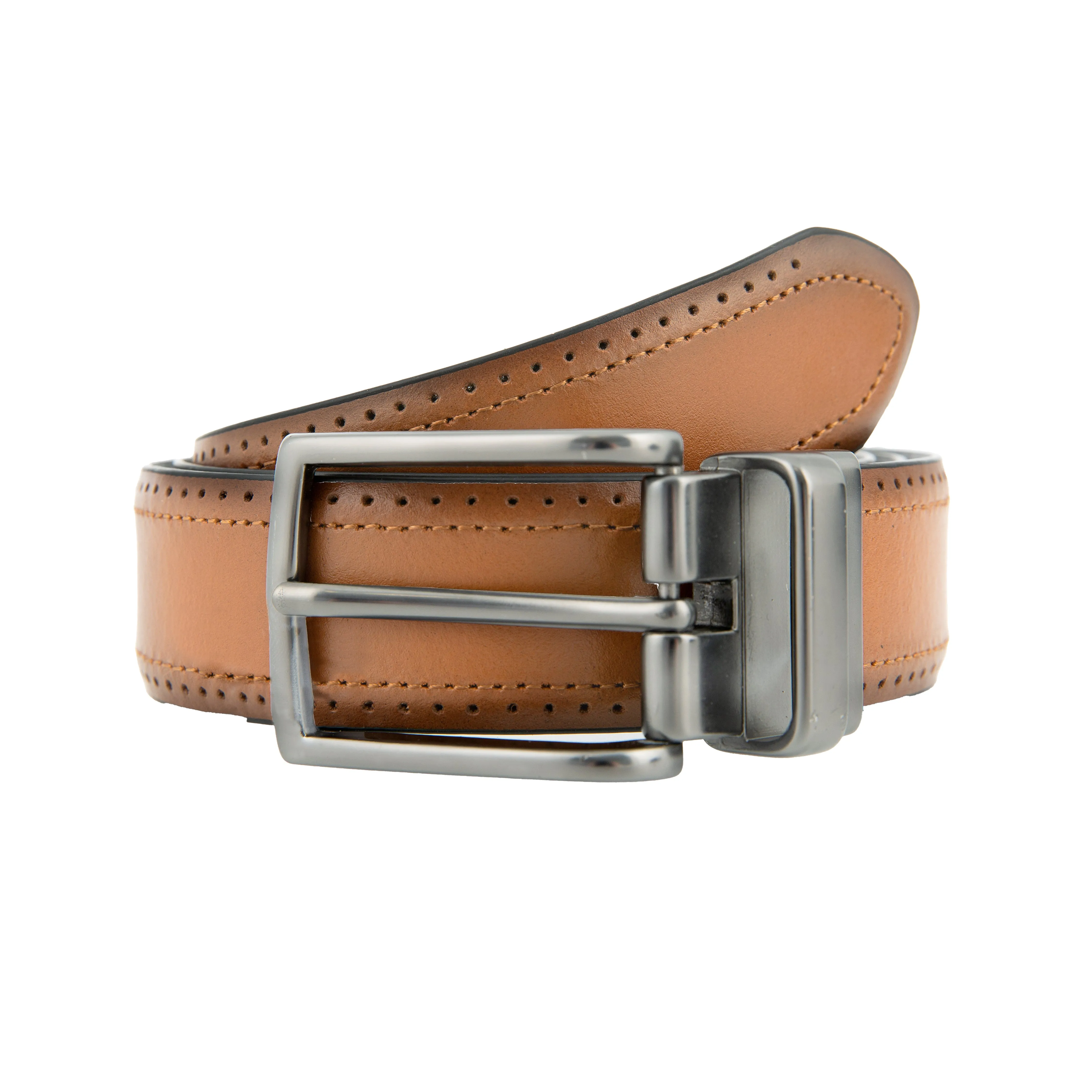 Men's Reversible Leather Belt with Gunmetal Buckle and Brogue Detail sold by Dents Gloves product image thumbnail 5