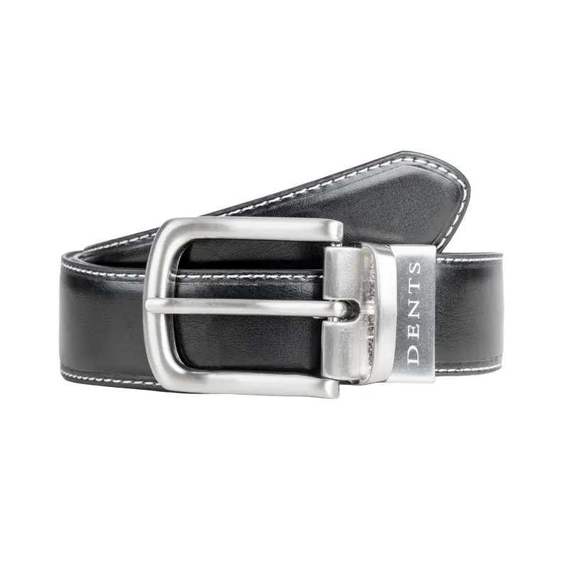 Men's Reversible Leather Belt with Brushed Silver Buckle and Contrast Stitching sold by Dents Gloves