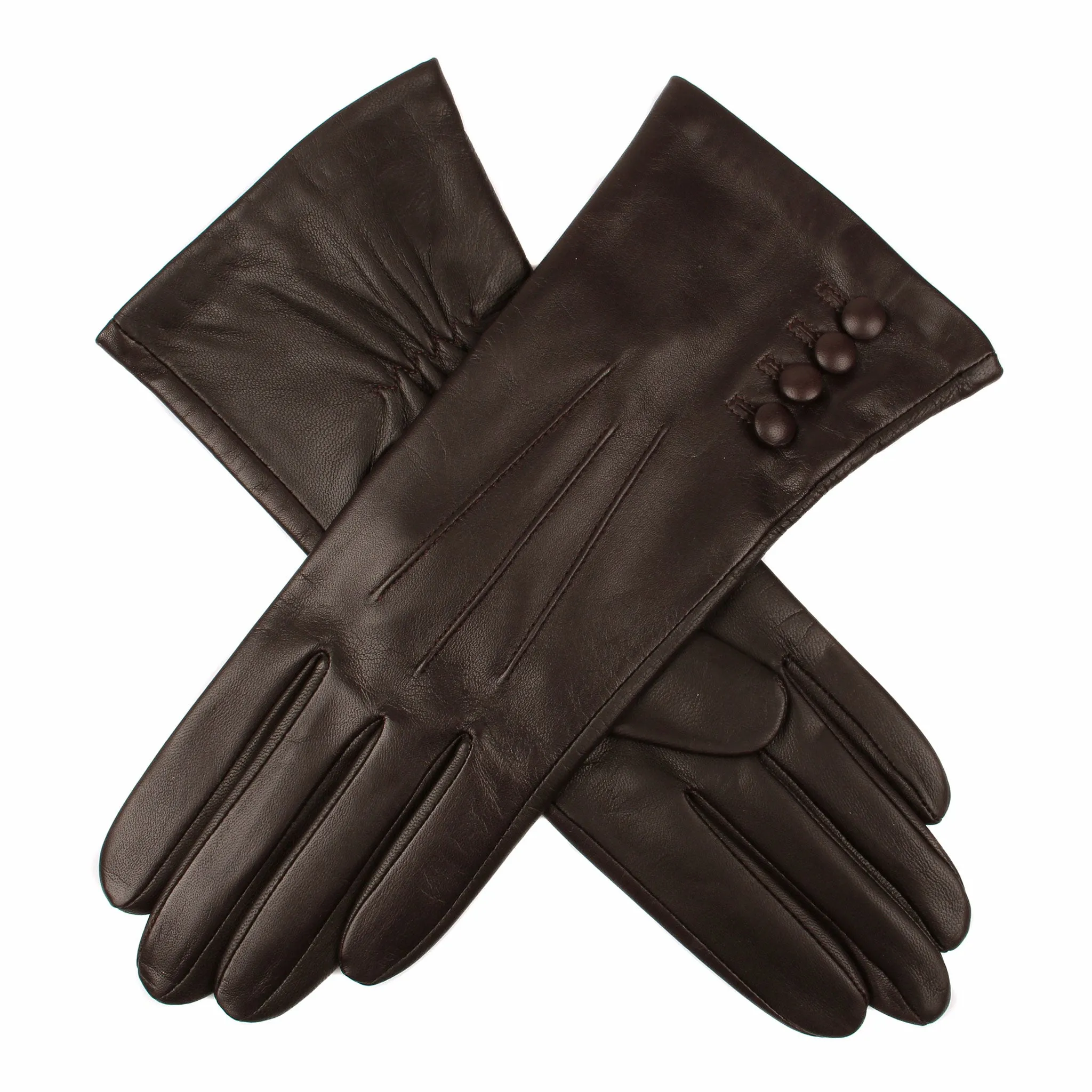 Women's Touchscreen Three-Point Silk-Lined Leather Gloves with Buttons sold by Dents Gloves product image thumbnail 4