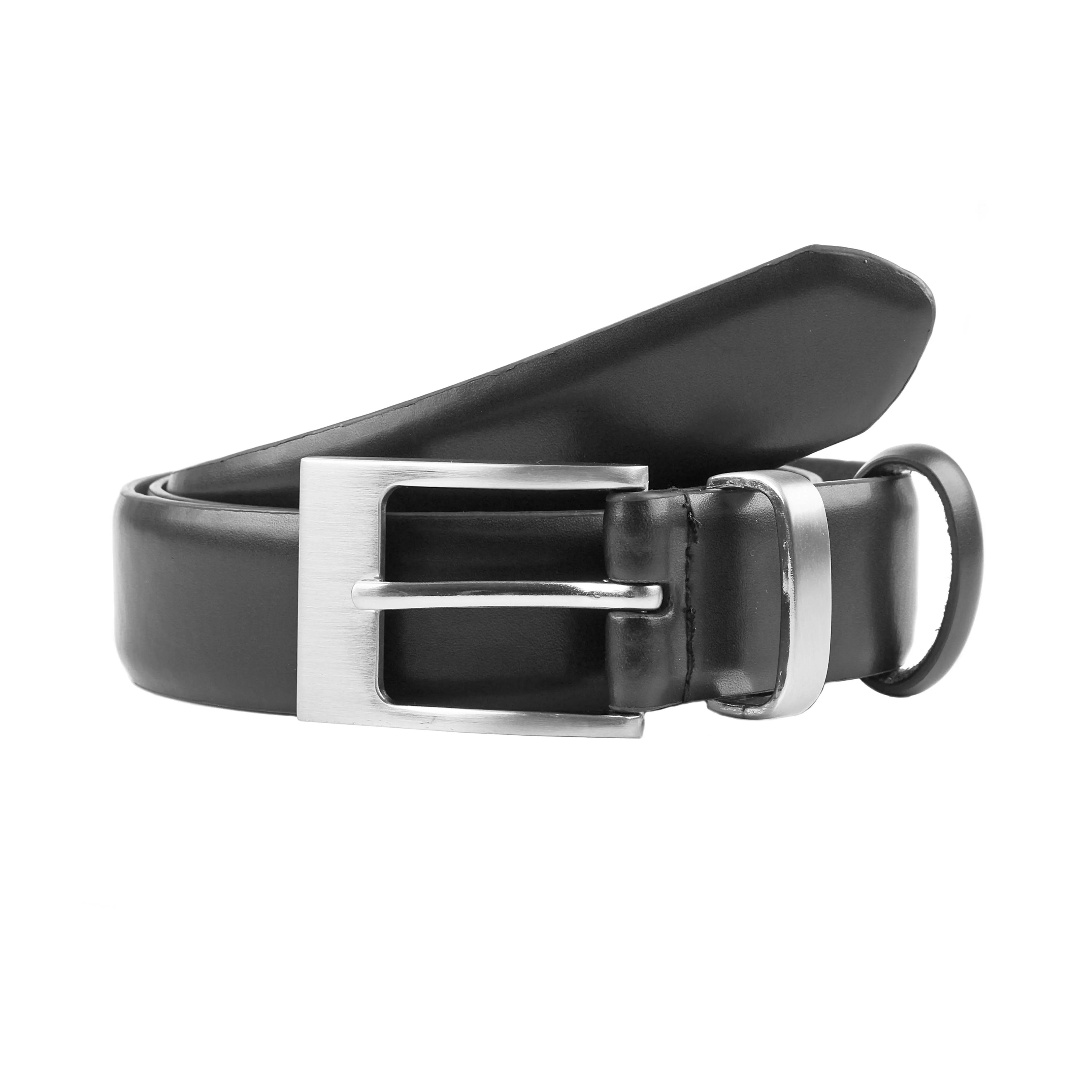 Men's Slim Lined Leather Belt with Brushed Nickel Buckle sold by Dents Gloves