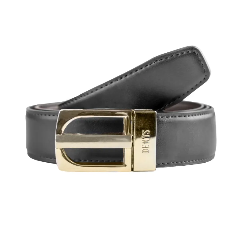 Men's Reversible Leather Belt with Gold and Nickel Buckle sold by Dents Gloves