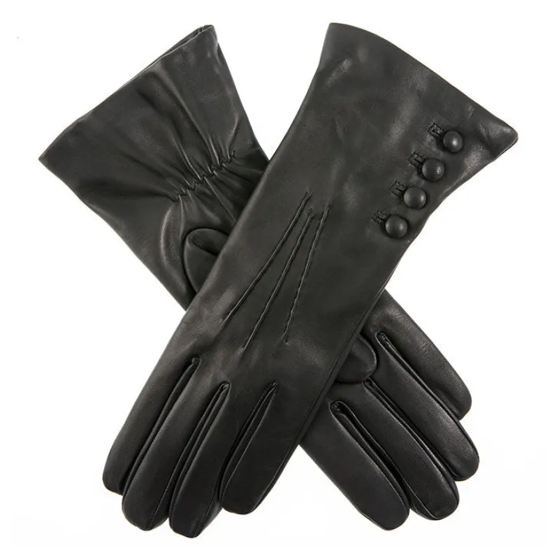 Women's Three-Point Cashmere-Lined Leather Gloves with Buttons sold by Dents Gloves