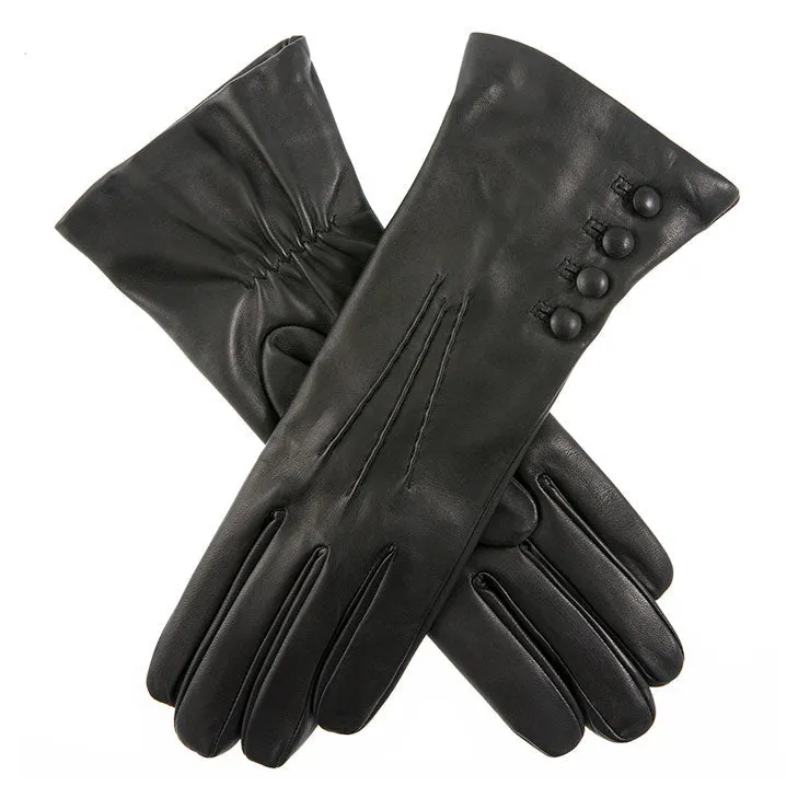 Women's Three-Point Cashmere-Lined Leather Gloves with Buttons sold by Dents Gloves