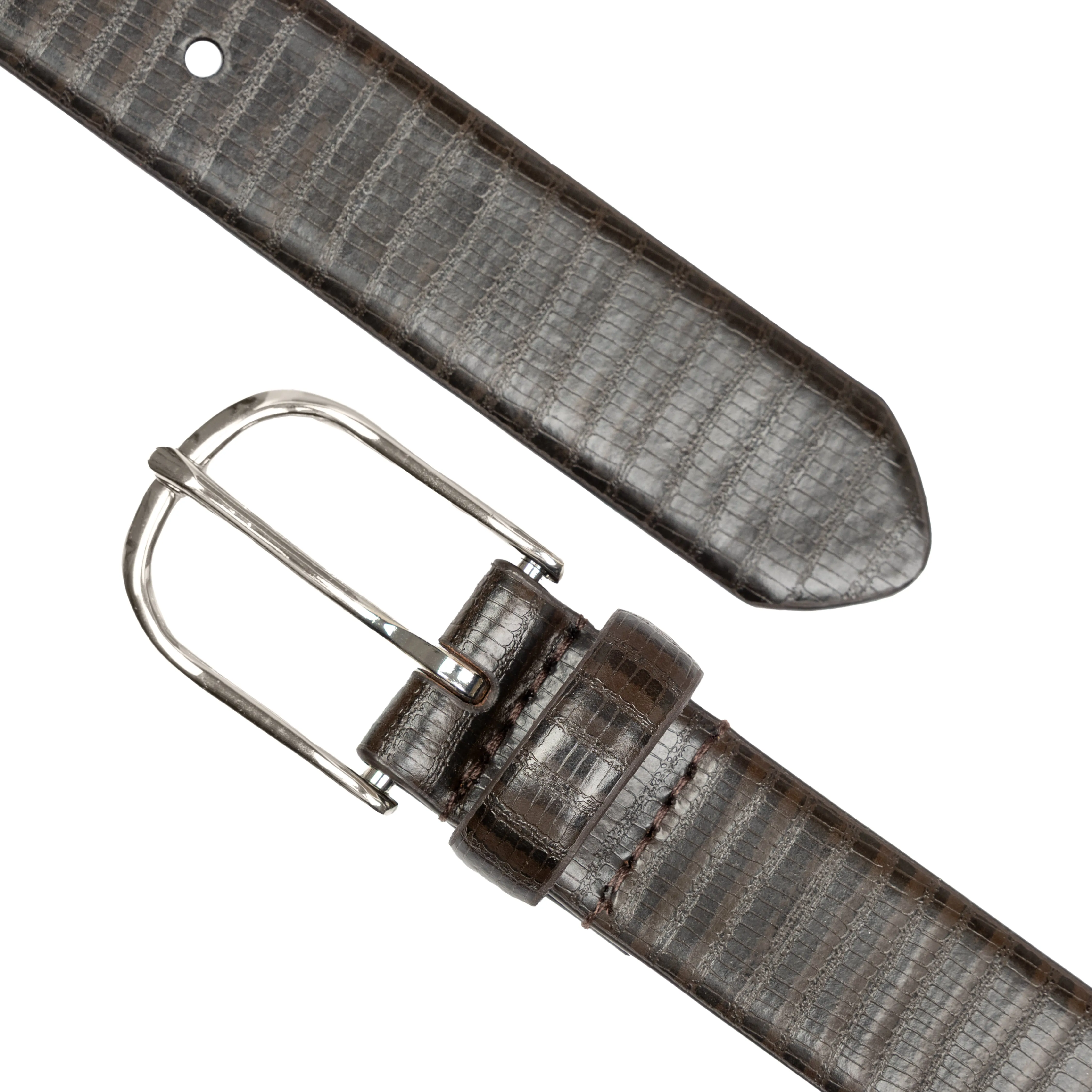 Men's Lizard-Print Leather Belt with Shiny Silver Buckle sold by Dents Gloves product image thumbnail 2