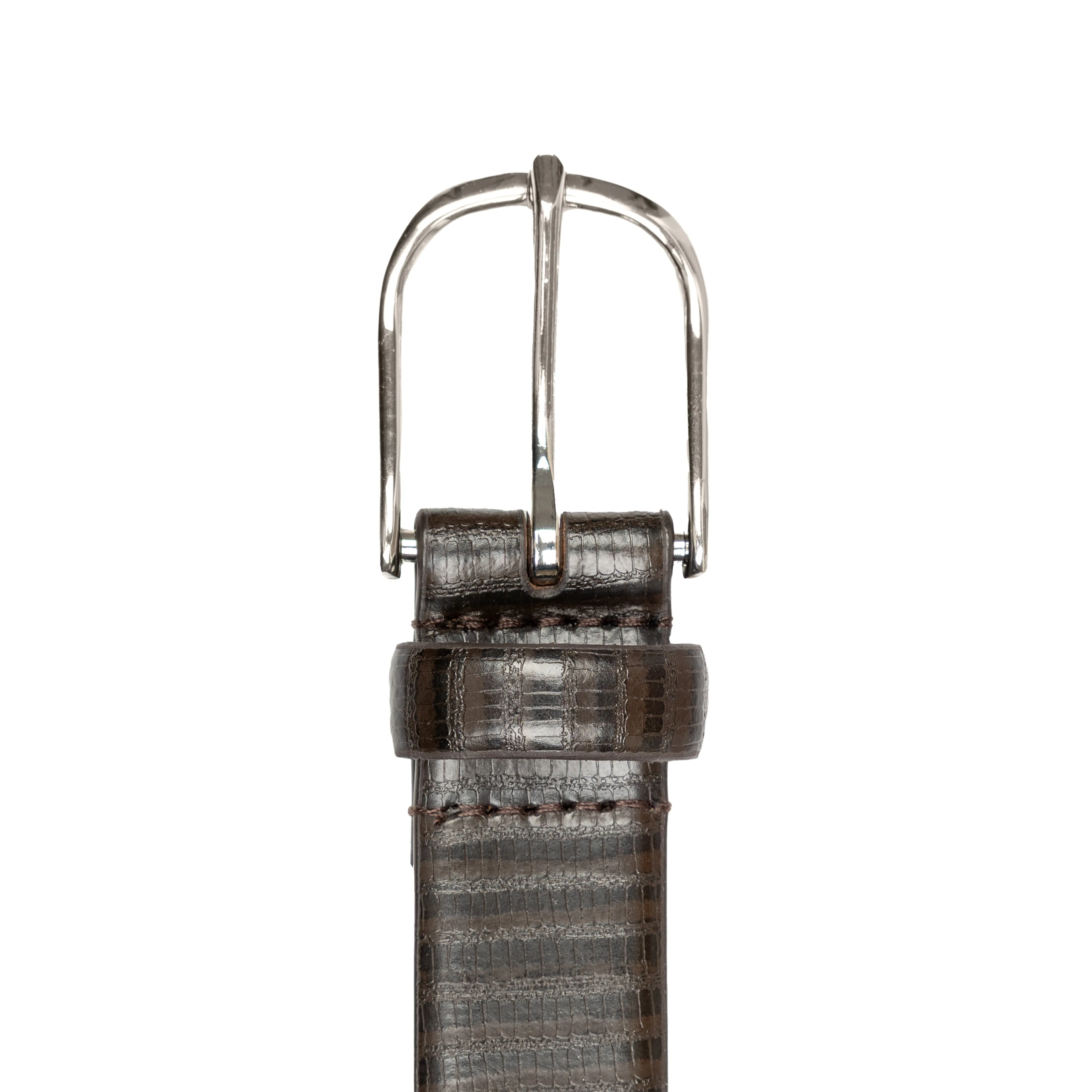 Men's Lizard-Print Leather Belt with Shiny Silver Buckle sold by Dents Gloves product image thumbnail 3