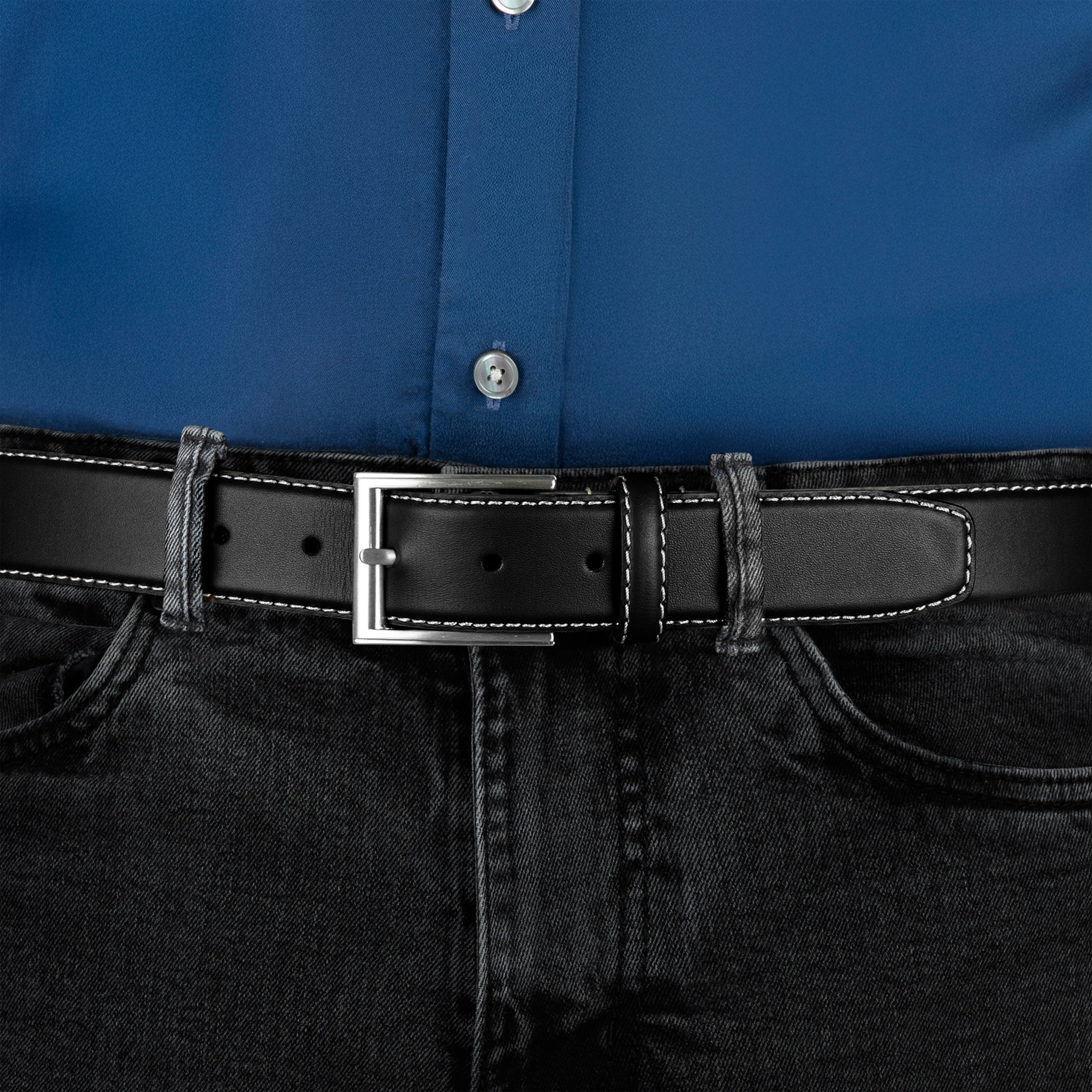 Men's Full-Grain Leather Belt with Satin Nickel Buckle and Contrast Stitching sold by Dents Gloves product image thumbnail 5