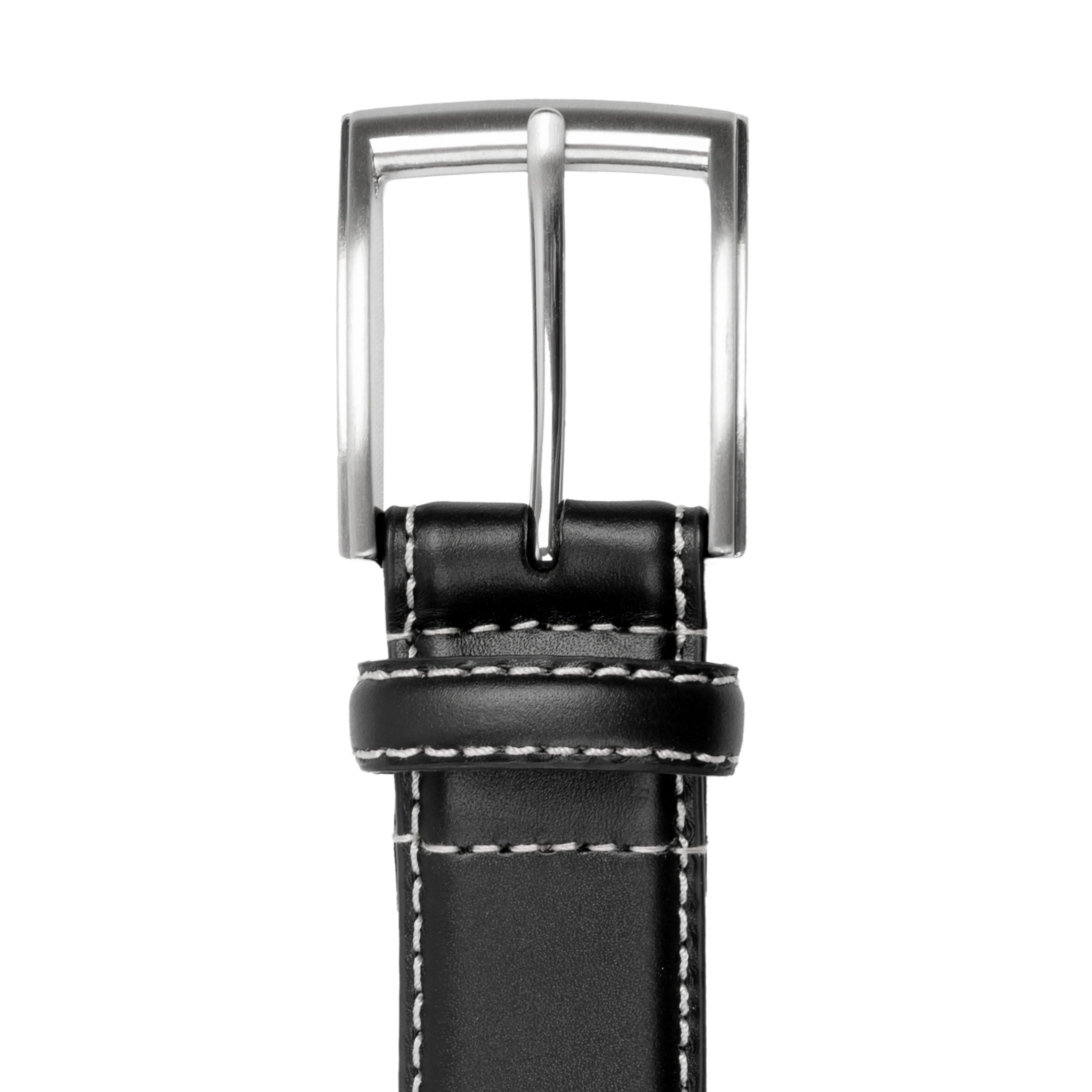 Men's Full-Grain Leather Belt with Satin Nickel Buckle and Contrast Stitching sold by Dents Gloves product image thumbnail 3