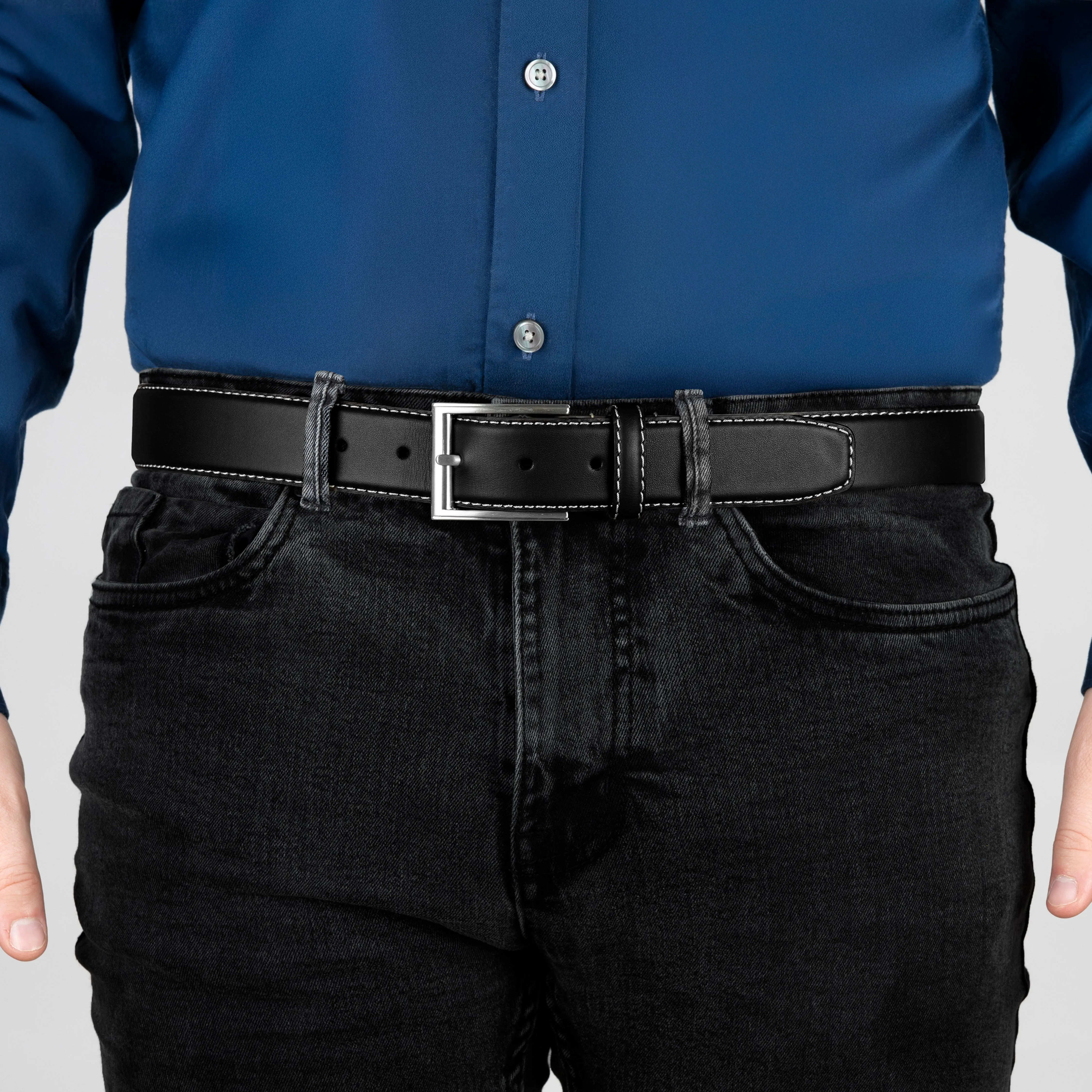 Men's Full-Grain Leather Belt with Satin Nickel Buckle and Contrast Stitching sold by Dents Gloves product image thumbnail 4