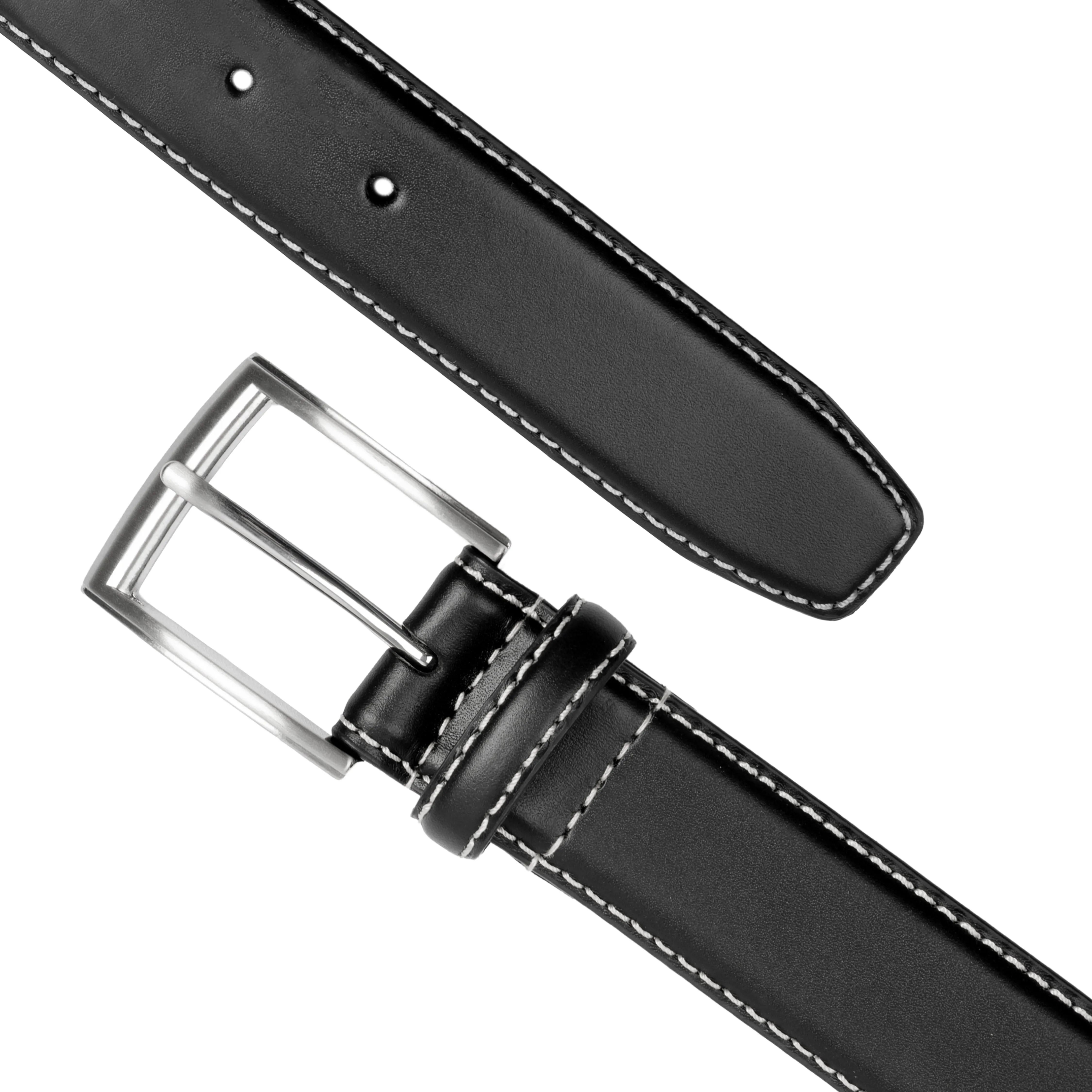 Men's Full-Grain Leather Belt with Satin Nickel Buckle and Contrast Stitching sold by Dents Gloves product image thumbnail 2