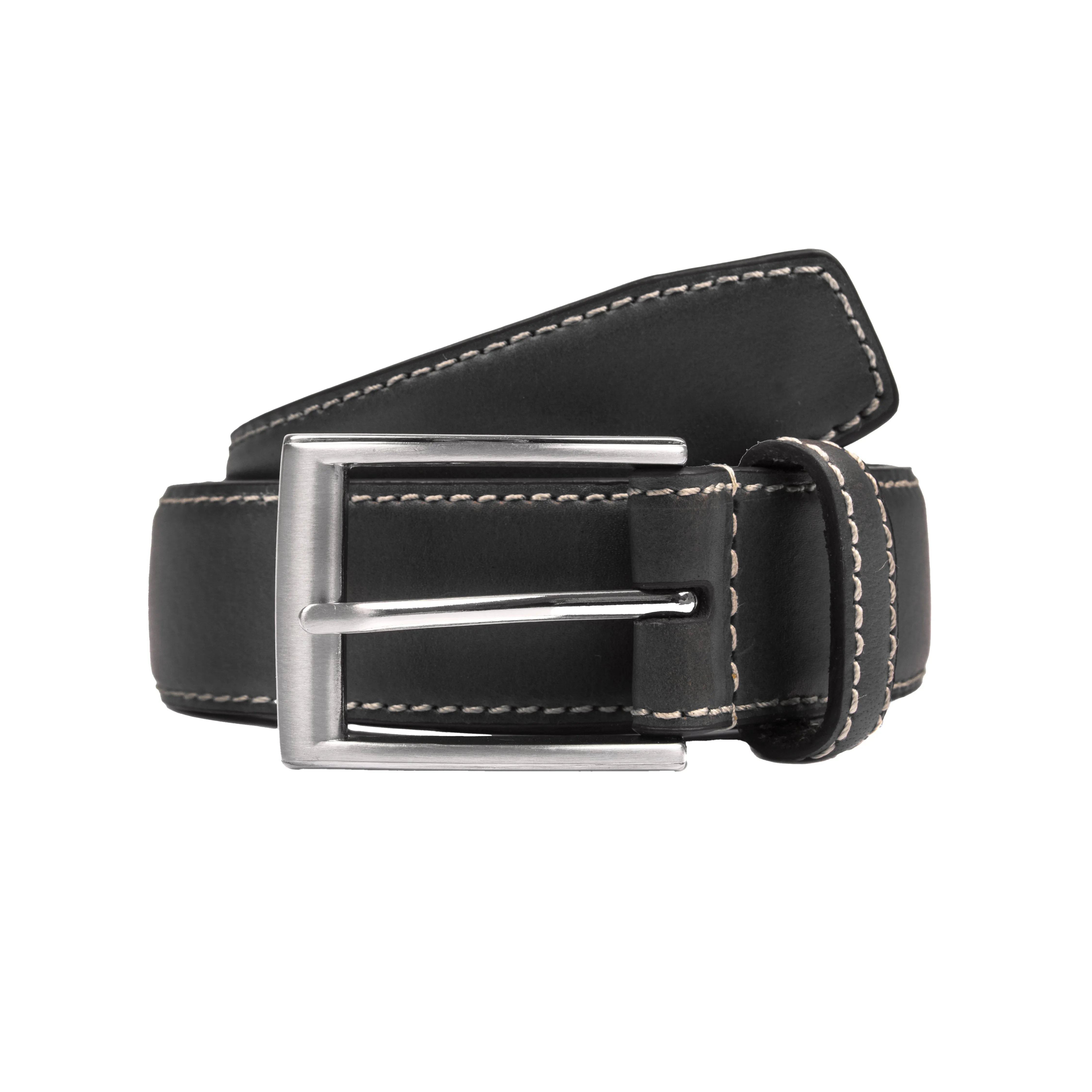Men's Full-Grain Leather Belt with Satin Nickel Buckle and Contrast Stitching sold by Dents Gloves