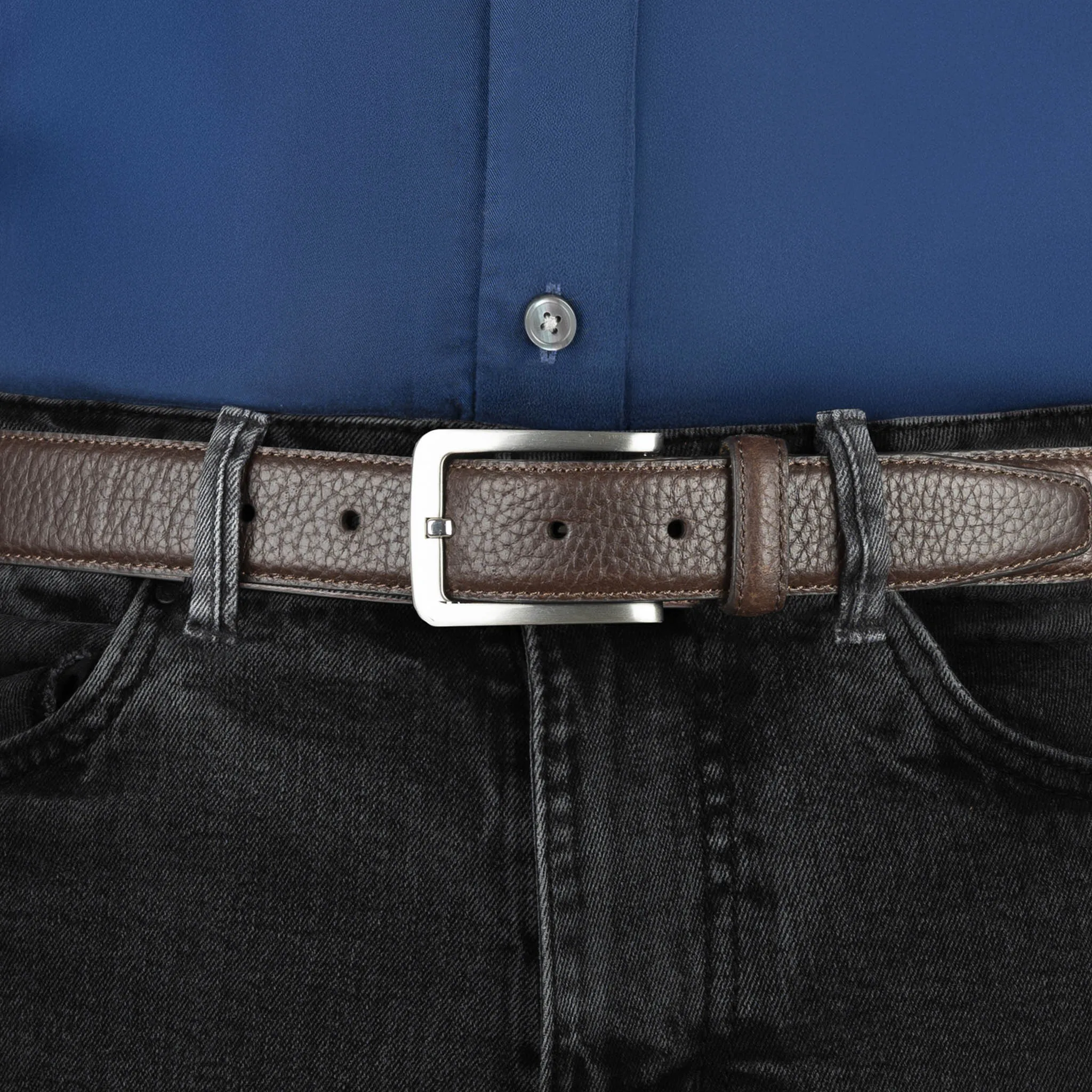 Men's Lined Full-Grain Leather Belt with Satin Nickel Buckle and Pebble Finish sold by Dents Gloves product image thumbnail 5