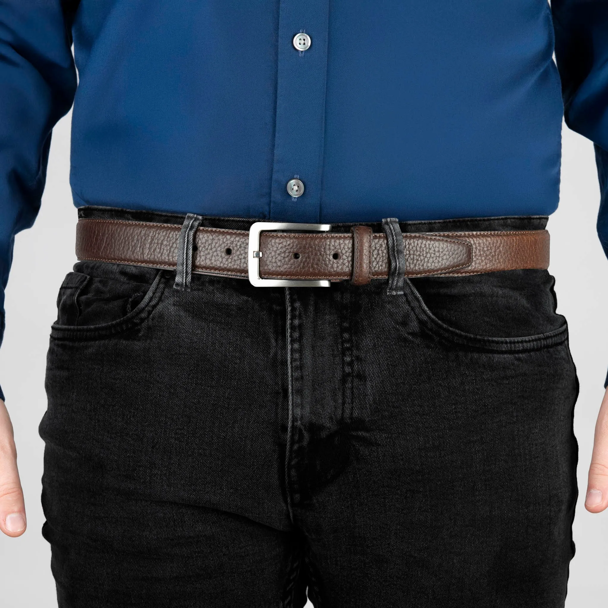 Men's Lined Full-Grain Leather Belt with Satin Nickel Buckle and Pebble Finish sold by Dents Gloves product image thumbnail 4