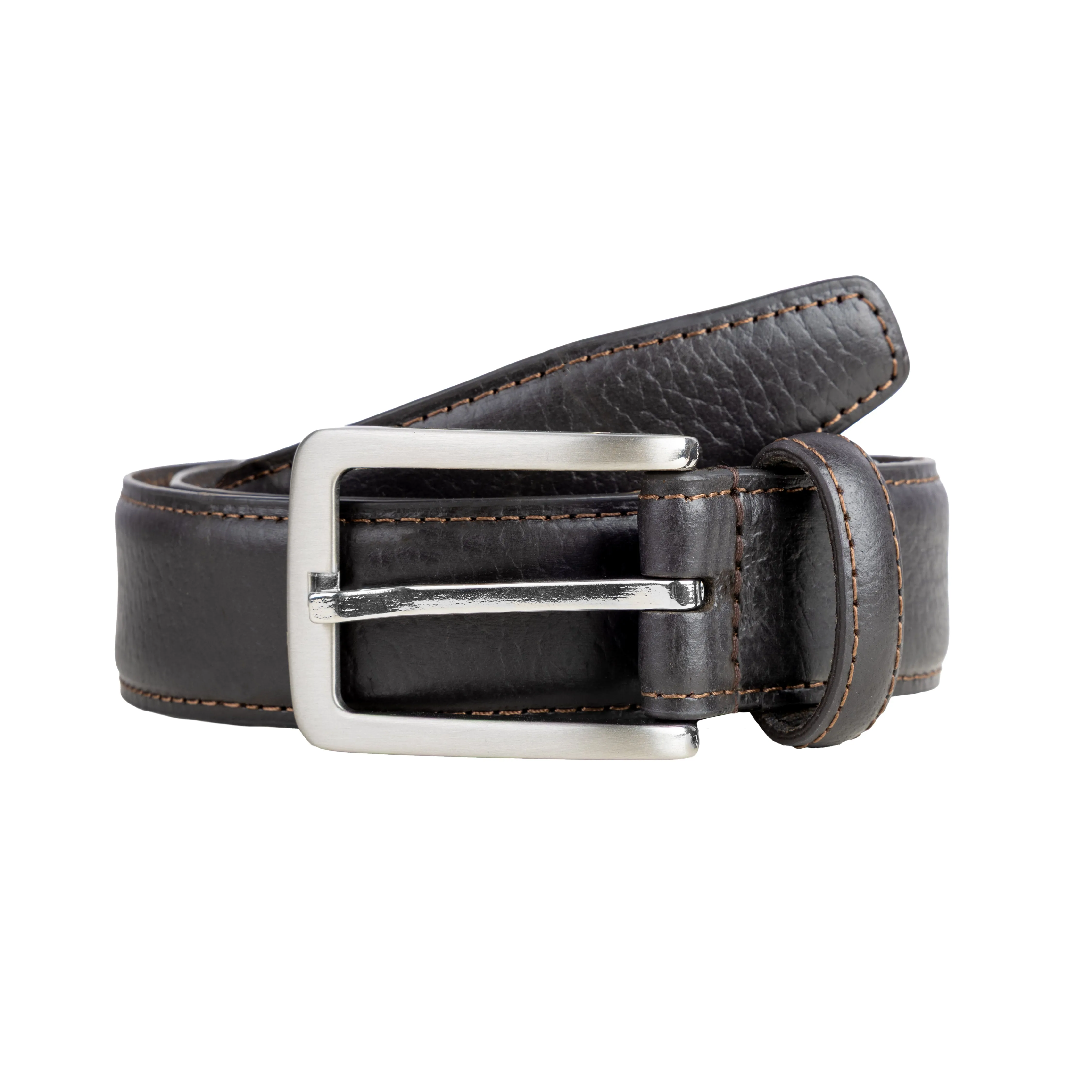 Men's Lined Full-Grain Leather Belt with Satin Nickel Buckle and Pebble Finish sold by Dents Gloves