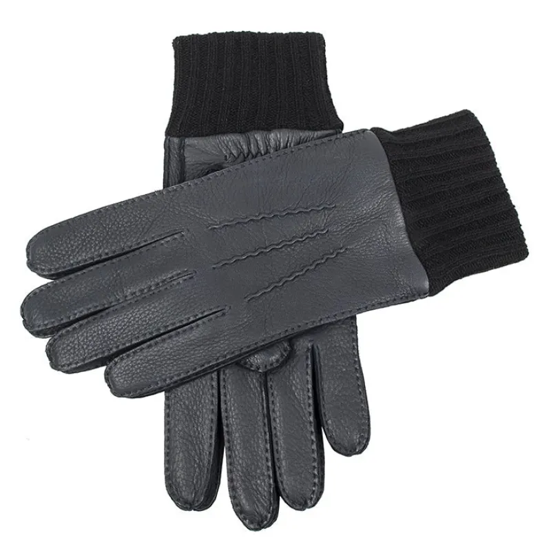 Men's Handsewn Three-Point Cashmere-Lined Deerskin Leather Gloves with Cashmere Cuffs sold by Dents Gloves