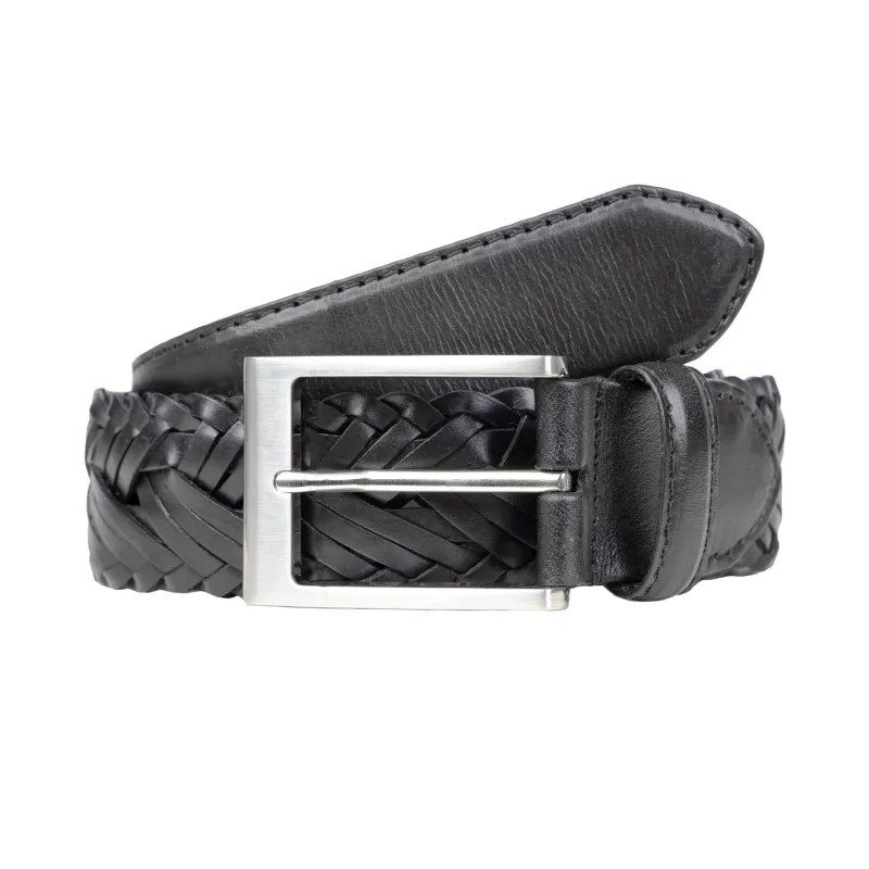 Men's Woven Leather Belt with Brushed Silver Buckle sold by Dents Gloves