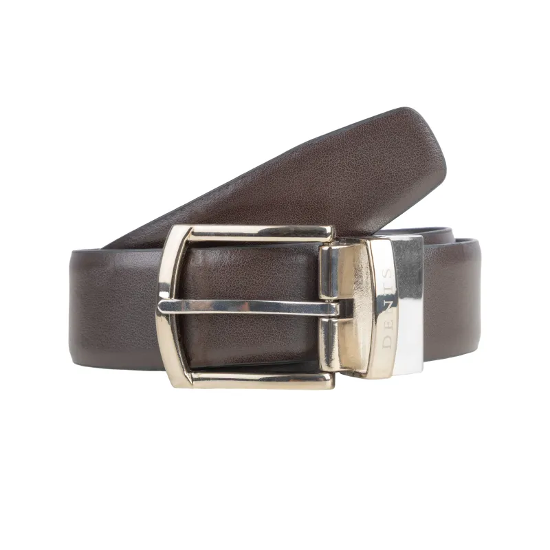 Men's Reversible Leather Belt with Shiny Silver Buckle sold by Dents Gloves