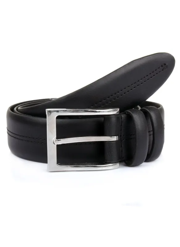 Men's Lined Full-Grain Leather Belt with Shiny Silver Buckle and Stitch Detail sold by Dents Gloves
