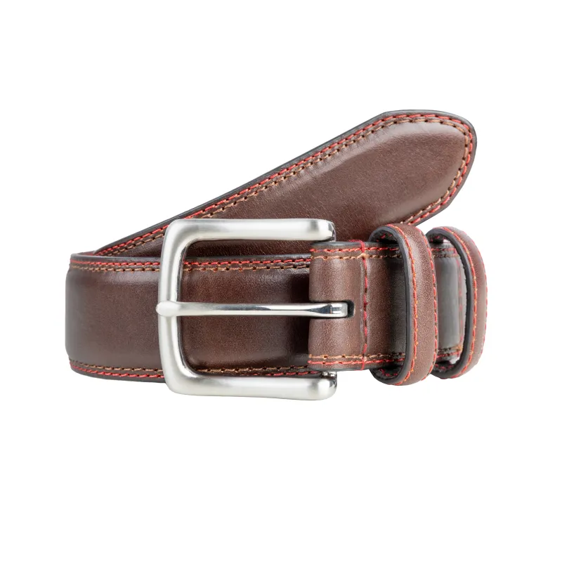 Men's Lined Leather Belt with Shiny Nickel Buckle and Contrast Details sold by Dents Gloves