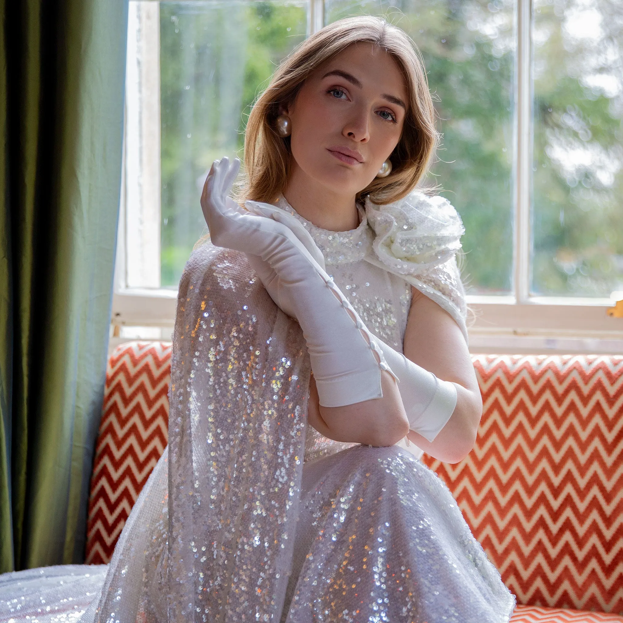 Women's Long Below-Elbow Satin Gloves with Buttons sold by Dents Gloves product image thumbnail 5