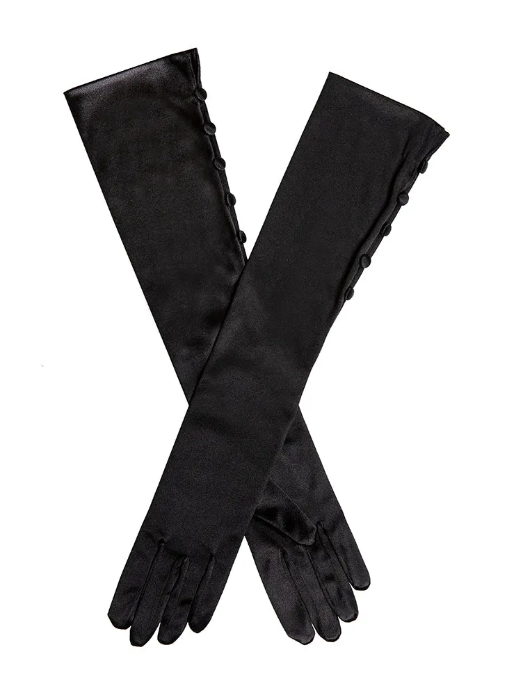Women's Long Below-Elbow Satin Gloves with Buttons sold by Dents Gloves