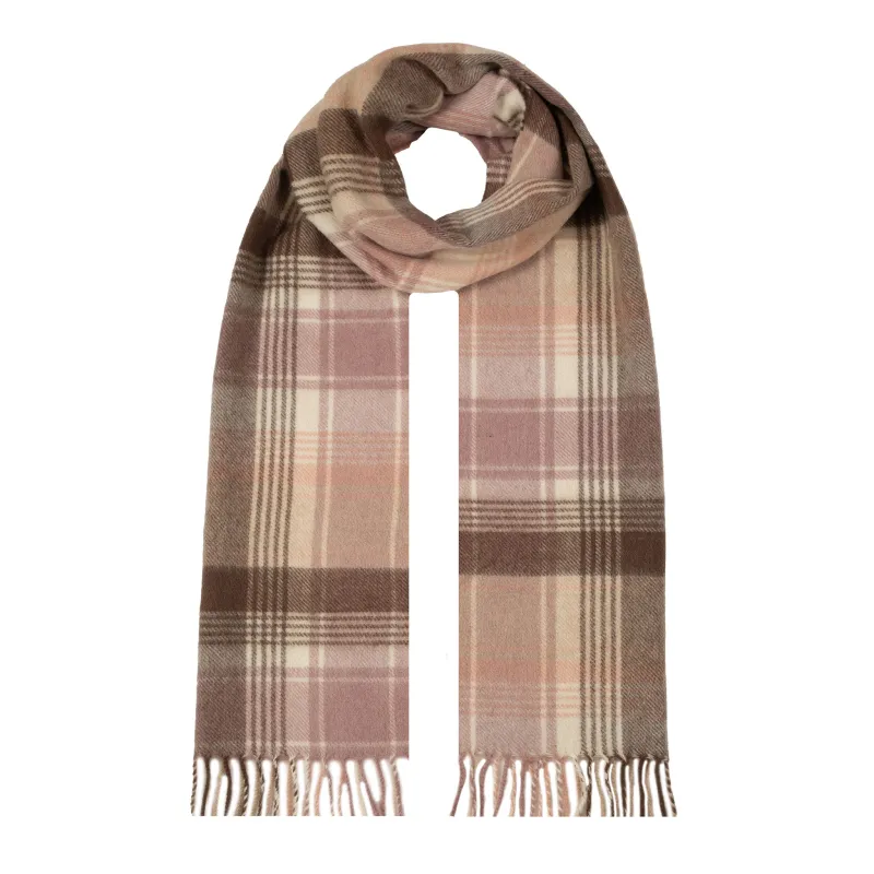 Heritage Large Check Cashmere Scarf with Tassels and Gift Box made by Dents Gloves