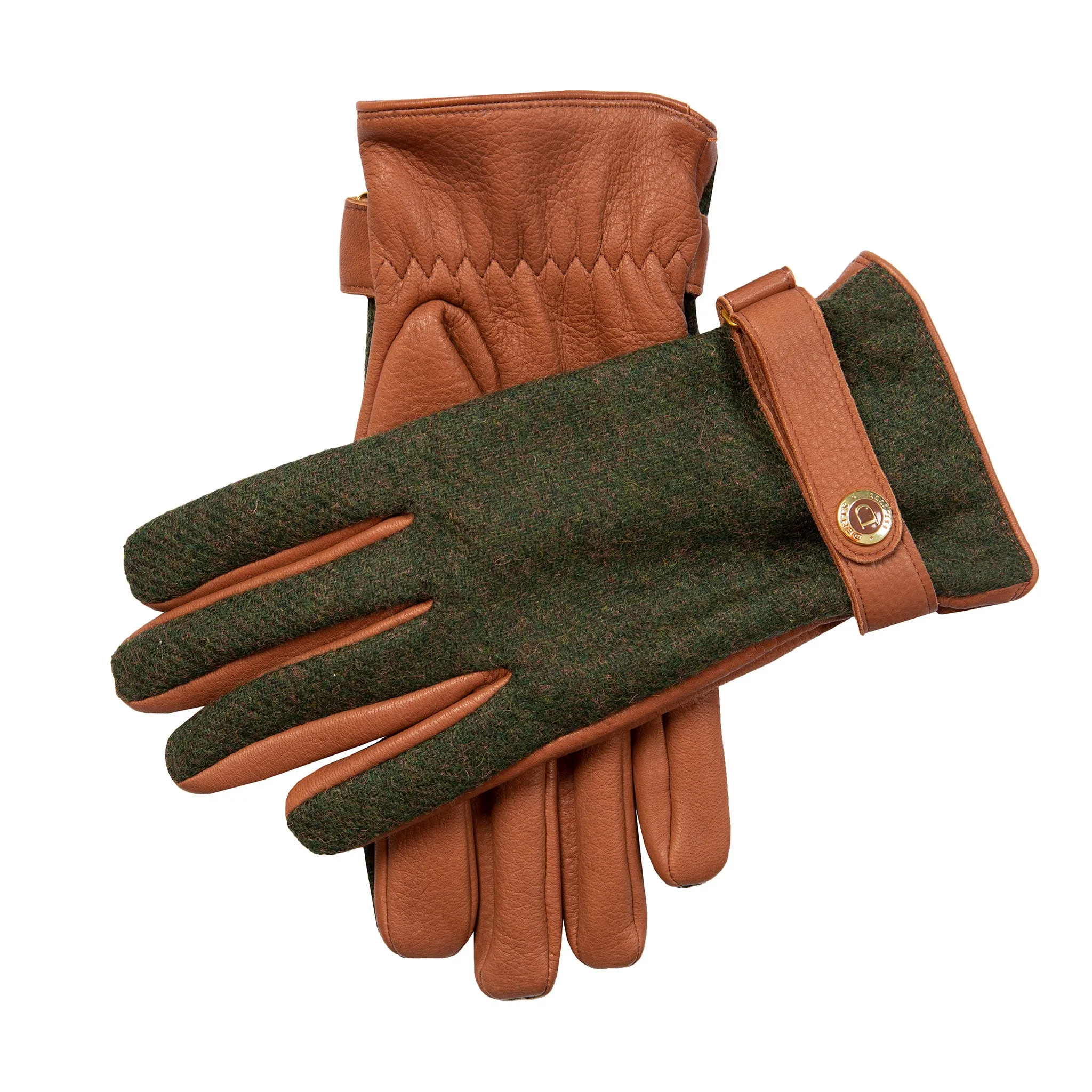 Men’s Heritage Cashmere-Lined Abraham Moon Tweed and Deerskin Leather Gloves sold by Dents Gloves