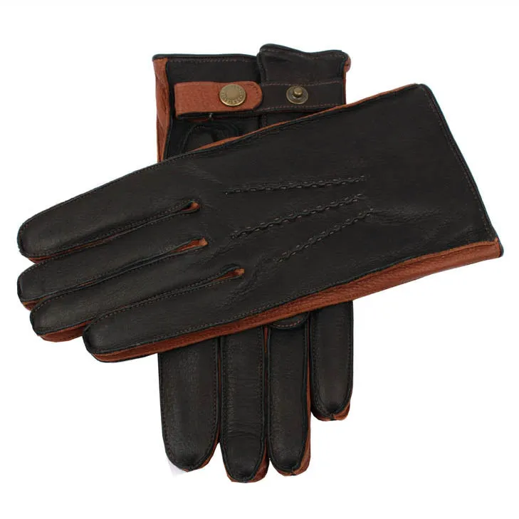 Men's Heritage Three-Point Cashmere-Lined Deerskin Leather Gloves with Contrast Side Walls sold by Dents Gloves