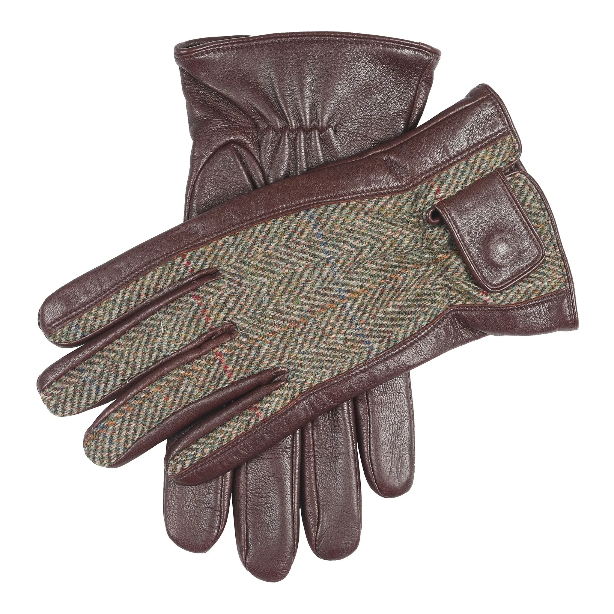 Men’s Heritage Wool-Lined Abraham Moon Herringbone Tweed and Leather Gloves sold by Dents Gloves