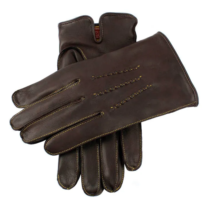 Men's Heritage Three-Point Cashmere-Lined Leather Gloves with Colour Contrast Stitching sold by Dents Gloves