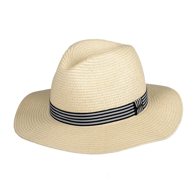 Men’s Straw Fedora Hat with Striped Ribbon Band made by Dents Gloves