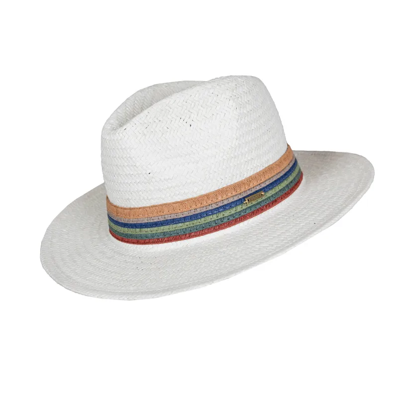 Men’s Straw Fedora Hat with Multicolour Striped Band made by Dents Gloves