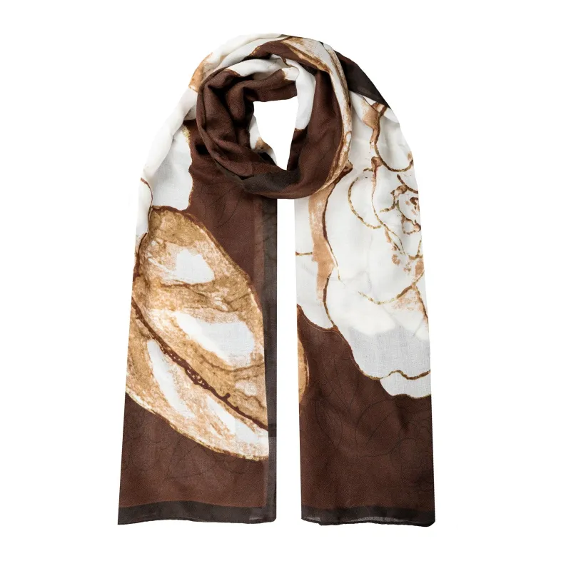 Women’s Peony Floral Print Lightweight Scarf with Border made by Dents Gloves