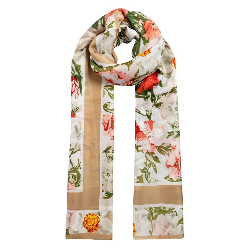 Women’s Floral Silk-Like Lightweight Scarf with Double Border sold by Dents Gloves