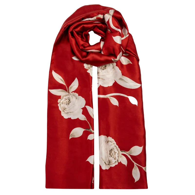 Women’s Rose Print Silk-Like Lightweight Scarf made by Dents Gloves