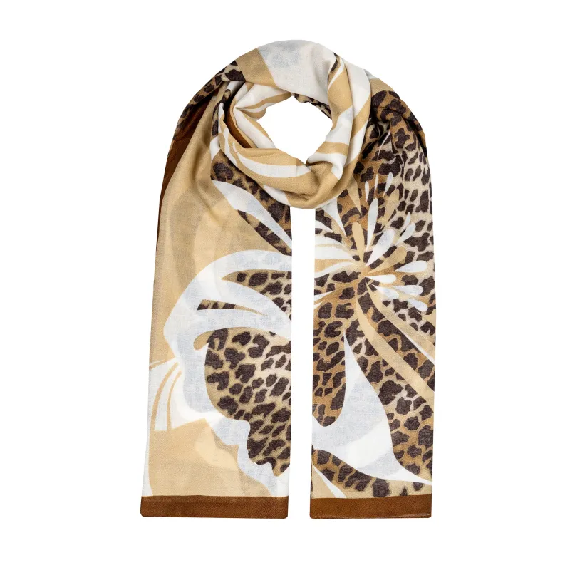 Women’s Floral and Leopard Print Lightweight Scarf with Border made by Dents Gloves
