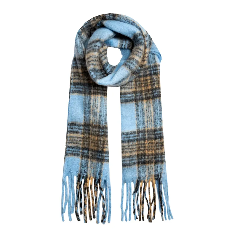 Women's Plaid Check Blanket Scarf with Tassels made by Dents Gloves